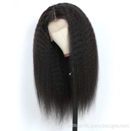 Wholesale Cheap Indian Human Hair 100% Unprocessed Cuticle Aligned Virgin Indian Wig Yaki Straight Lace Closure Wig Human Hair